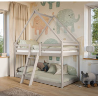 Detská poschodová domčeková posteľ s Montessori lôžkom z masívu borovice SVEN - 180x80 cm - KAŠMÍROVÁ