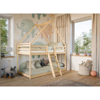 Detská poschodová domčeková posteľ s Montessori lôžkom z masívu borovice SVEN - 180x80 cm - PRÍRODNÁ