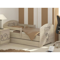 Detská posteľ s výrezom MÉĎA 140x70 cm, dub sonoma + matrac, 2x krátka zábrana, šuplík