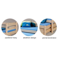 Detská posteľ z masívu borovice MARTIN II s prístelkou a šuplíky - 200x90 cm - prírodná borovica