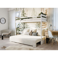 Vyvýšená posteľ z masívu borovice s rozkladacou pohovkou SOFIE - 200x90/140 cm - biela/béžová