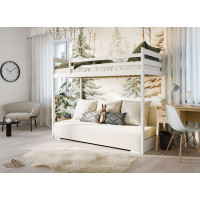 Vyvýšená posteľ z masívu borovice s rozkladacou pohovkou SOFIE - 200x90/140 cm - biela/béžová