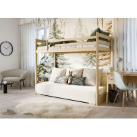 Vyvýšená posteľ z masívu borovice s rozkladacou pohovkou SOFIE - 200x90/140 cm - prírodná/béžová
