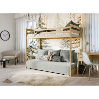Vyvýšená posteľ z masívu borovice s rozkladacou pohovkou SOFIE - 200x90/140 cm - prírodná/sivá