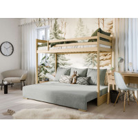 Vyvýšená posteľ z masívu borovice s rozkladacou pohovkou SOFIE - 200x90/140 cm - prírodná/sivá