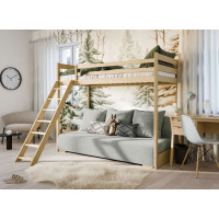 Vyvýšená posteľ z masívu borovice s rozkladacou pohovkou SOFIE - 200x90/140 cm - prírodná/sivá