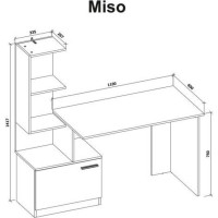 Písací stôl MISO s regálom - biely/dub artisan