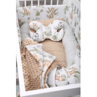 Detská deka do kočíka s vankúšikom a motýlikom - BABYMAM PREMIUM set 3v1 - Africké zvieratká s béžovou minkami