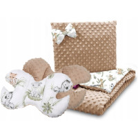 Detská deka do kočíka s vankúšikom a motýlikom - BABYMAM PREMIUM set 3v1 - Africké zvieratká s béžovou minkami