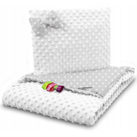 Detská deka do kočíka s vankúšikom a motýlikom - BABYMAM PREMIUM set 3v1 - Biele bodky na šedej s bielou minky