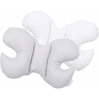 Detská deka do kočíka s vankúšikom a motýlikom - BABYMAM PREMIUM set 3v1 - Biele bodky na šedej s bielou minky