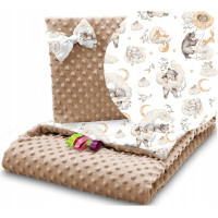 Detská deka do kočíka s vankúšikom a motýlikom - BABYMAM PREMIUM set 3v1 - Medvieďatá s béžovou minkami