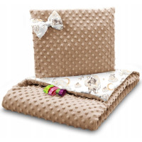 Detská deka do kočíka s vankúšikom a motýlikom - BABYMAM PREMIUM set 3v1 - Medvieďatá s béžovou minkami