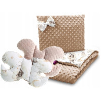 Detská deka do kočíka s vankúšikom a motýlikom - BABYMAM PREMIUM set 3v1 - Medvieďatá s béžovou minkami