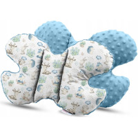 Detská deka do kočíka s vankúšikom a motýlikom - BABYMAM PREMIUM set 3v1 - Vlk a kamaráti so svetlo modrou minkou