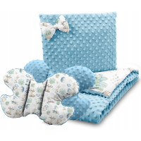 Detská deka do kočíka s vankúšikom a motýlikom - BABYMAM PREMIUM set 3v1 - Vlk a kamaráti so svetlo modrou minkou