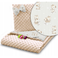 Detská deka do kočíka s vankúšikom a motýlikom - BABYMAM PREMIUM set 3v1 - Žirafa s béžovou minkami