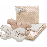Detská deka do kočíka s vankúšikom a motýlikom - BABYMAM PREMIUM set 3v1 - Žirafa s béžovou minkami