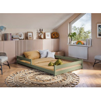 Detská Montessori posteľ z masívu borovice ALICE - 200x120 cm - OLIVOVO ZELENÁ