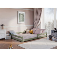 Detská Montessori posteľ z masívu borovice ALICE - 200x140 cm - OLIVOVO ZELENÁ