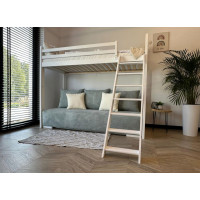 Vyvýšená posteľ z masívu borovice s rozkladacou pohovkou SOFIE - 200x90/140 cm - biela/sivá