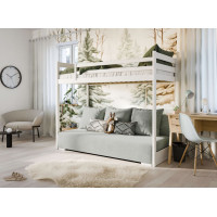Vyvýšená posteľ z masívu borovice s rozkladacou pohovkou SOFIE - 200x90/140 cm - biela/sivá