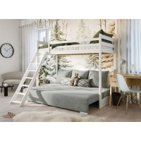 Vyvýšená posteľ z masívu borovice s rozkladacou pohovkou SOFIE - 200x90/140 cm - biela/sivá
