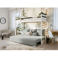 Vyvýšená posteľ z masívu borovice s rozkladacou pohovkou SOFIE - 200x90/140 cm - biela/sivá