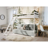 Vyvýšená posteľ z masívu borovice s rozkladacou pohovkou SOFIE - 200x90/140 cm - biela/sivá