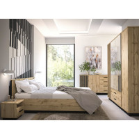 Posteľ s úložným priestorom LAMELO LA26 - 200x160 cm - dub wotan/čierna