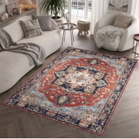 Kusový koberec FLANNEL PRINTED - Ornament - červený/tmavo modrý