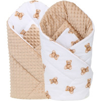 Obojstranná zavinovačka pre bábätká 80x80 cm BABYMAM PREMIUM - Medvedík Teddy s béžovou minkou