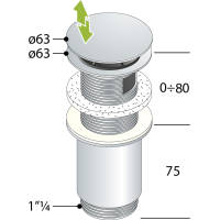 Omp Tea Umývadlová výpusť 5/4“, click-clack, veľká zátka, max 80mm, zlato 7533.370.5.3