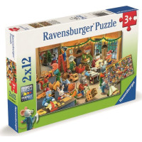 RAVENSBURGER Puzzle Vianočné kúzlo v továrni na hračky 2x12 dielikov