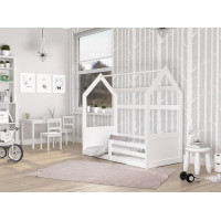 Detská domčeková Montessori posteľ z masívu borovice MIKI - 160x80 cm - biela