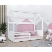 Detská domčeková Montessori posteľ z masívu borovice MIKI - 160x80 cm - biela