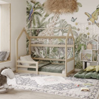 Detská domčeková Montessori posteľ z masívu borovice MIKI - 160x80 cm - prírodná borovica