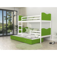 Detská poschodová posteľ s prístelkou MAX Q - 200x90 cm - zeleno-biela - vláčik