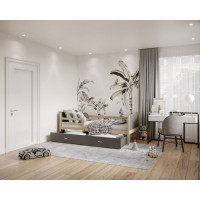 Detská posteľ so zásuvkou MAX S - 160x80 cm - sivá / borovica - vláčik