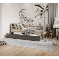 Detská posteľ so zásuvkou MAX S - 200x90 cm - sivá / borovica - vláčik