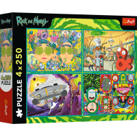 TREFL Puzzle Zvrátený svet Ricka a Mortyho 4x250 dielikov