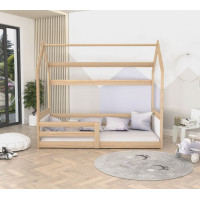 Detská domčeková Montessori posteľ z masívu borovice MIKI - 190x80 cm - prírodná borovica