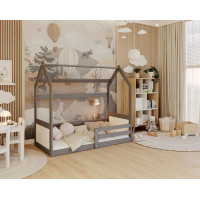 Detská domčeková Montessori posteľ z masívu borovice MIKI - 190x80 cm - šedá