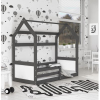 Detská domčeková Montessori posteľ z masívu borovice MIKI - 160x80 cm - šedá