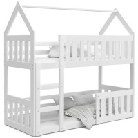 Detská poschodová domčeková posteľ z masívu borovice MINI s Montessori lôžkom - 160x80 cm - biela