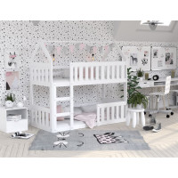 Detská poschodová domčeková posteľ z masívu borovice MINI s Montessori lôžkom - 160x80 cm - biela