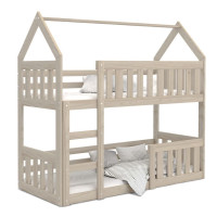 Detská poschodová domčeková posteľ z masívu borovice MINI s Montessori lôžkom - 160x80 cm - prírodná borovica