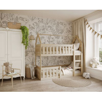 Detská poschodová domčeková posteľ z masívu borovice MINI s Montessori lôžkom - 160x80 cm - prírodná borovica