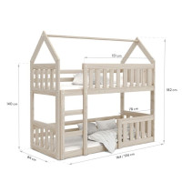 Detská poschodová domčeková posteľ z masívu borovice MINI s Montessori lôžkom - 160x80 cm - šedá