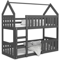 Detská poschodová domčeková posteľ z masívu borovice MINI s Montessori lôžkom - 190x80 cm - šedá